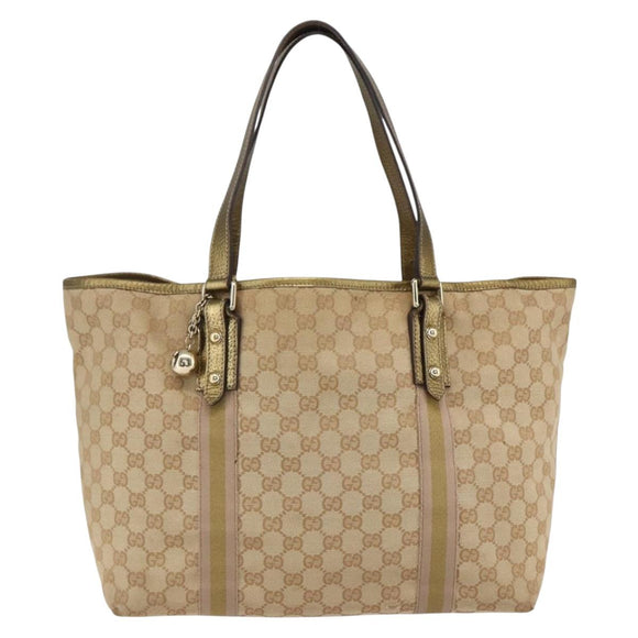 GUCCI GG Canvas Sherry Line Tote Bag Beige Gold pink 139260 Auth bs33004