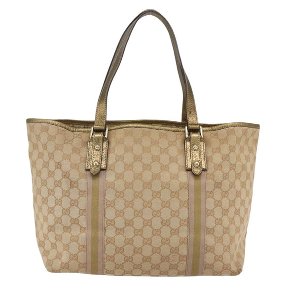 GUCCI GG Canvas Sherry Line Tote Bag Beige Gold pink 139260 Auth bs33004