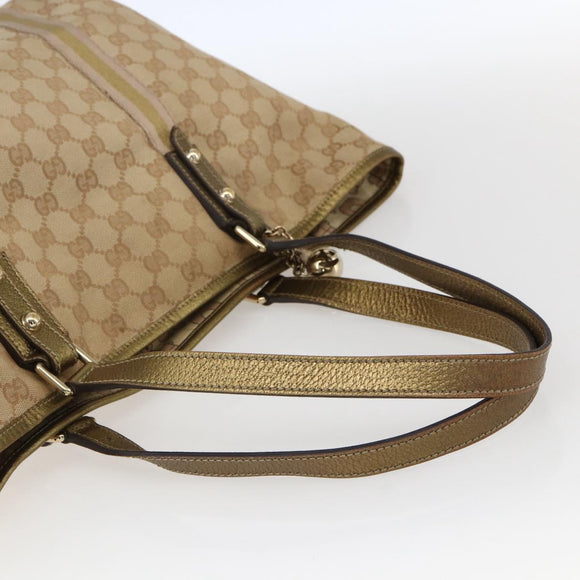 GUCCI GG Canvas Sherry Line Tote Bag Beige Gold pink 139260 Auth bs33004
