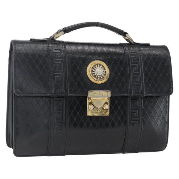 Gianni Versace Hand Bag Leather Black Gold Auth bs33005