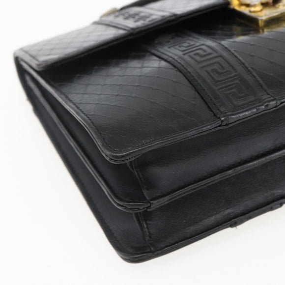 Gianni Versace Hand Bag Leather Black Gold Auth bs33005