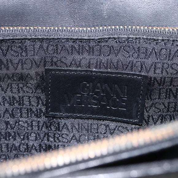 Gianni Versace Hand Bag Leather Black Gold Auth bs33005