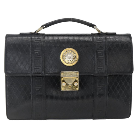 Gianni Versace Hand Bag Leather Black Gold Auth bs33005