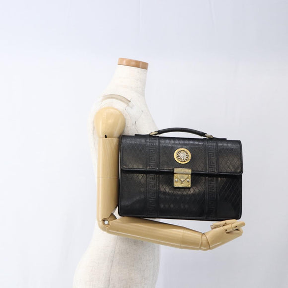 Gianni Versace Hand Bag Leather Black Gold Auth bs33005