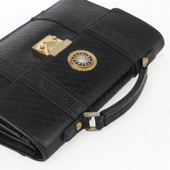 Gianni Versace Hand Bag Leather Black Gold Auth bs33005