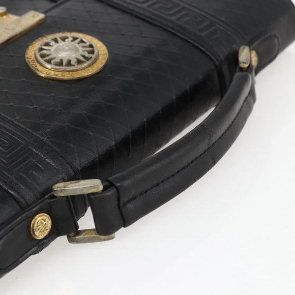 Gianni Versace Hand Bag Leather Black Gold Auth bs33005