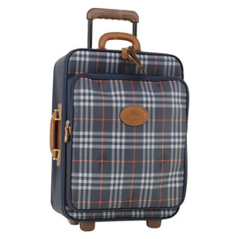 Burberrys Nova Check Carry Case Trunk PVC Leather Navy Gold Auth bs33020