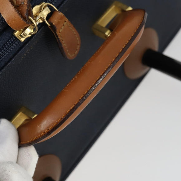 Burberrys Nova Check Carry Case Trunk PVC Leather Navy Gold Auth bs33020