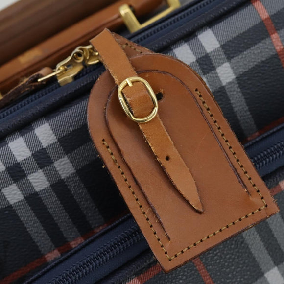 Burberrys Nova Check Carry Case Trunk PVC Leather Navy Gold Auth bs33020