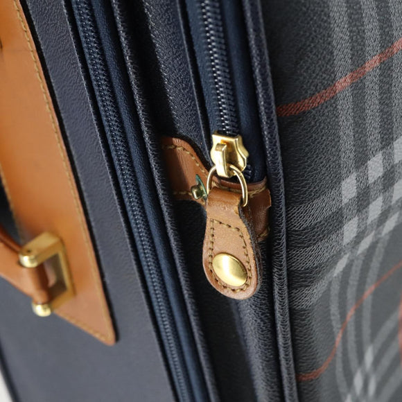 Burberrys Nova Check Carry Case Trunk PVC Leather Navy Gold Auth bs33020