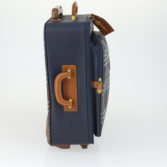 Burberrys Nova Check Carry Case Trunk PVC Leather Navy Gold Auth bs33020