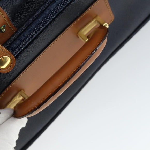 Burberrys Nova Check Carry Case Trunk PVC Leather Navy Gold Auth bs33020