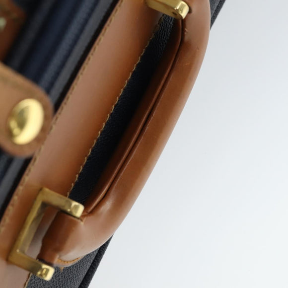 Burberrys Nova Check Carry Case Trunk PVC Leather Navy Gold Auth bs33020