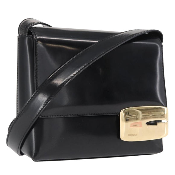 GUCCI Shoulder Bag Patent leather Black Gold 007 3444 0282 Auth bs33025