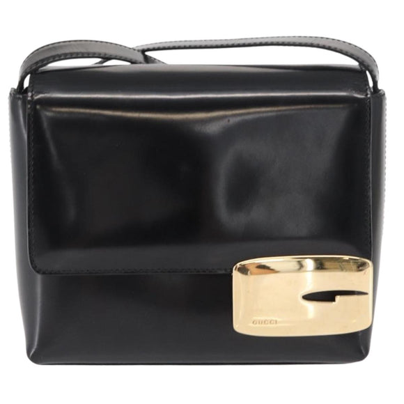 GUCCI Shoulder Bag Patent leather Black Gold 007 3444 0282 Auth bs33025