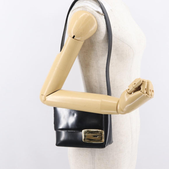 GUCCI Shoulder Bag Patent leather Black Gold 007 3444 0282 Auth bs33025