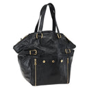 SAINT LAURENT Tragetasche Lackleder Schwarz Gold 175884 Auth bs33038-1