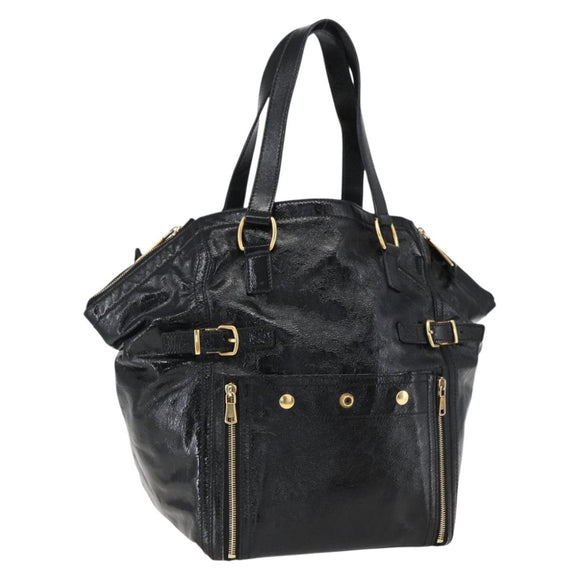 SAINT LAURENT Tragetasche Lackleder Schwarz Gold 175884 Auth bs33038