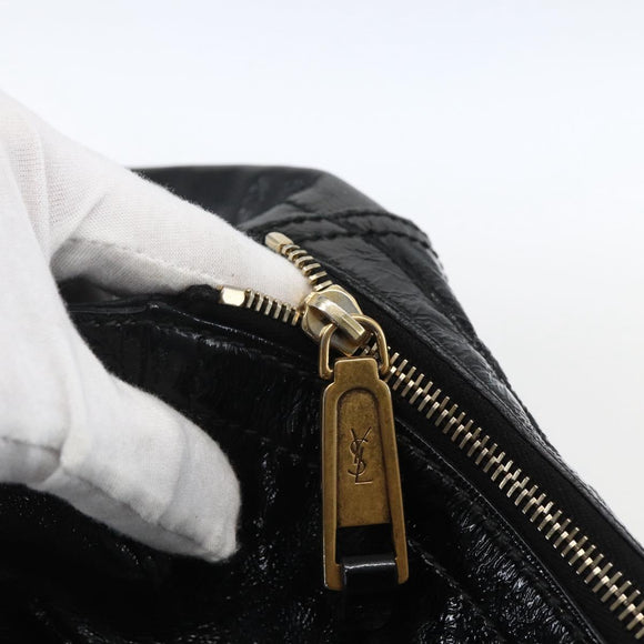 SAINT LAURENT Tragetasche Lackleder Schwarz Gold 175884 Auth bs33038