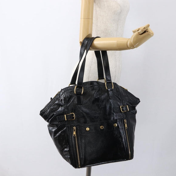 SAINT LAURENT Tragetasche Lackleder Schwarz Gold 175884 Auth bs33038