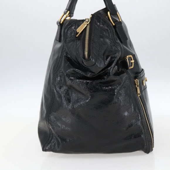 SAINT LAURENT Tragetasche Lackleder Schwarz Gold 175884 Auth bs33038
