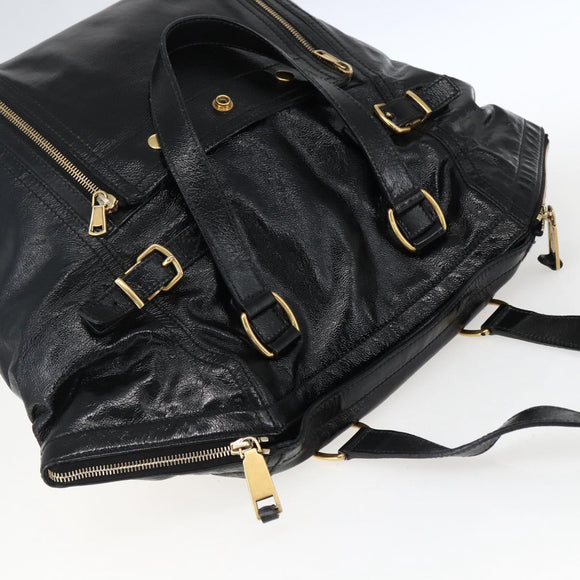 SAINT LAURENT Tragetasche Lackleder Schwarz Gold 175884 Auth bs33038