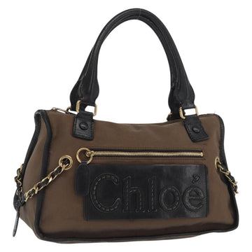 Chloe Harley Hand Bag Canvas Leather Brown Gold Auth bs33039