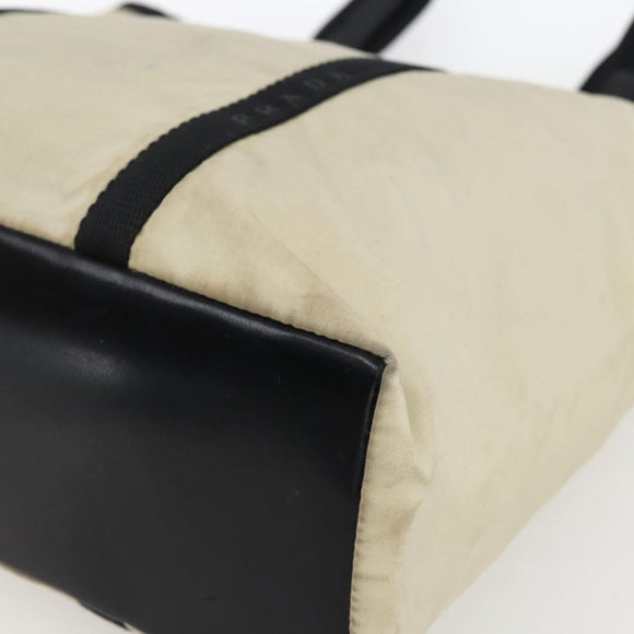 PRADA Tote Bag Nylon Cream Silver Auth bs33042