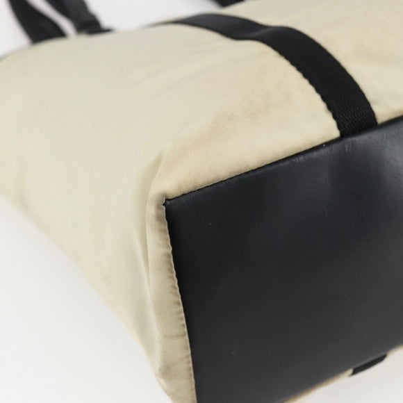 PRADA Tote Bag Nylon Cream Silver Auth bs33042