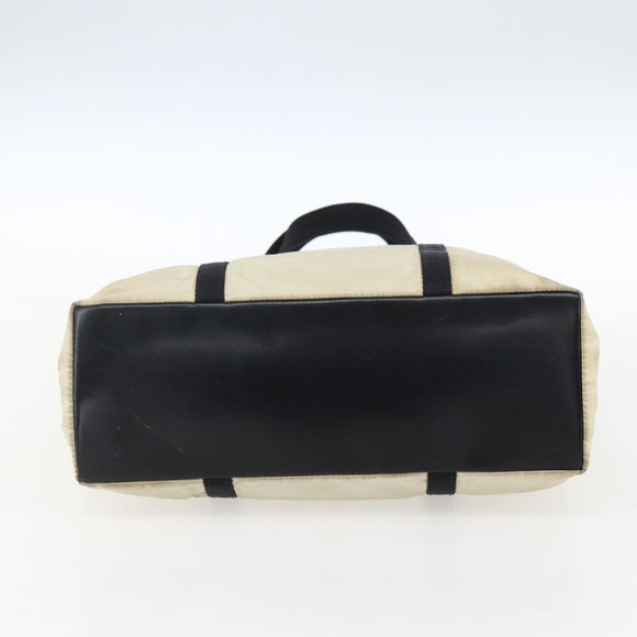 PRADA Tote Bag Nylon Cream Silver Auth bs33042