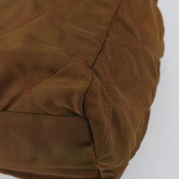 PRADA Chain Shoulder Bag Nylon Brown Gold Auth bs33044