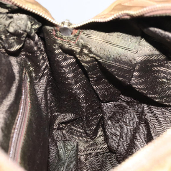 PRADA Chain Shoulder Bag Nylon Brown Gold Auth bs33044