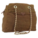 PRADA Chain Shoulder Bag Nylon Brown Gold Auth bs33044-1
