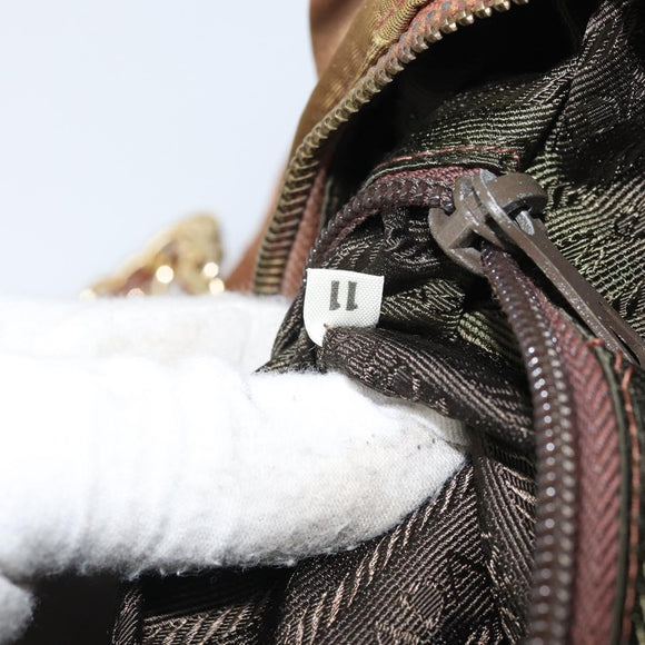 PRADA Chain Shoulder Bag Nylon Brown Gold Auth bs33044