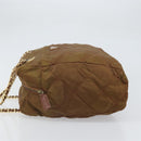 PRADA Chain Shoulder Bag Nylon Brown Gold Auth bs33044-4