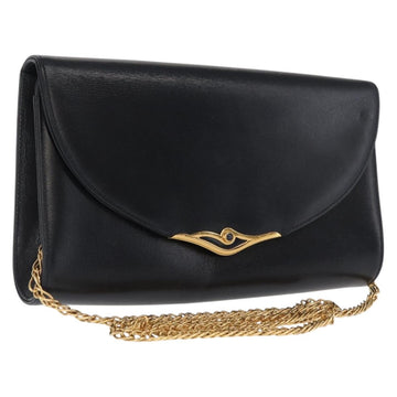 CARTIER Chain Shoulder Bag Leather Navy Gold Auth bs33045