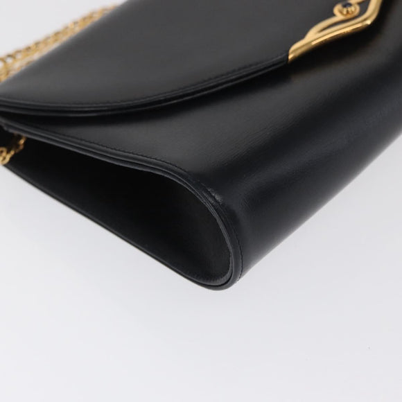 CARTIER Chain Shoulder Bag Leather Navy Gold Auth bs33045