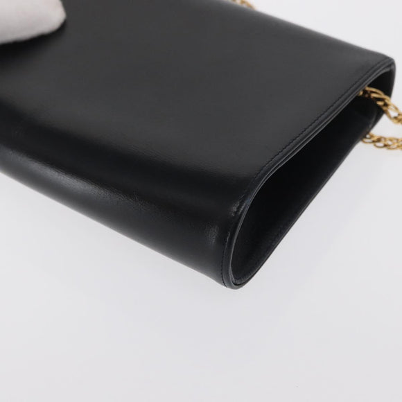 CARTIER Chain Shoulder Bag Leather Navy Gold Auth bs33045