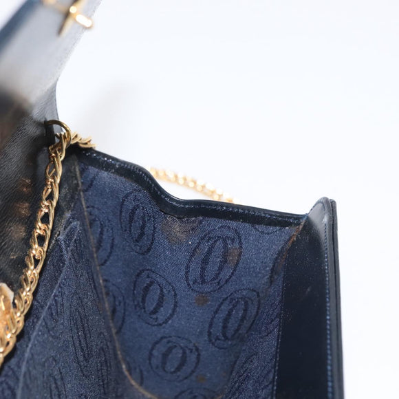 CARTIER Chain Shoulder Bag Leather Navy Gold Auth bs33045