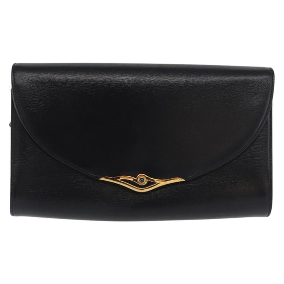 CARTIER Chain Shoulder Bag Leather Navy Gold Auth bs33045