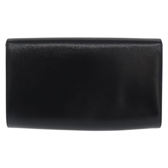 CARTIER Chain Shoulder Bag Leather Navy Gold Auth bs33045