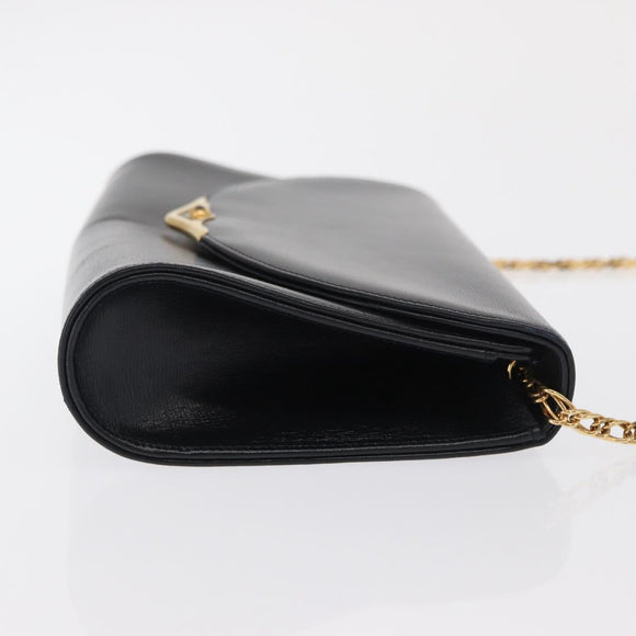 CARTIER Chain Shoulder Bag Leather Navy Gold Auth bs33045