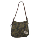 FENDI Zucca Canvas Hand Bag Brown Black Silver Auth bs33057-1