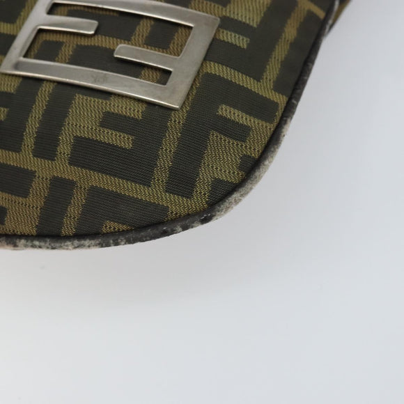 FENDI Zucca Canvas Hand Bag Brown Black Silver Auth bs33057