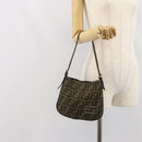 FENDI Zucca Canvas Hand Bag Brown Black Silver Auth bs33057-23