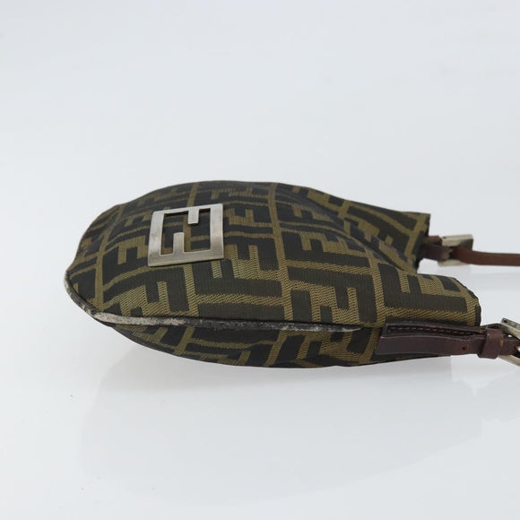 FENDI Zucca Canvas Hand Bag Brown Black Silver Auth bs33057