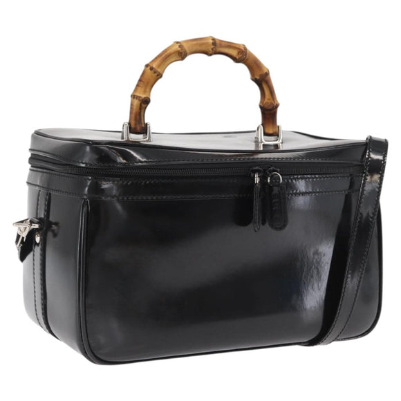 GUCCI Bamboo Vanity Hand Bag Patent 2way Black Silver 013 122 2491 Auth bs33063
