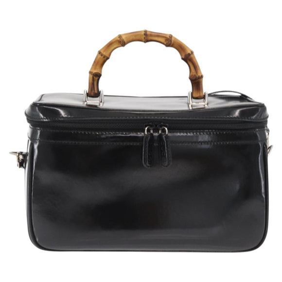 GUCCI Bamboo Vanity Hand Bag Patent 2way Black Silver 013 122 2491 Auth bs33063