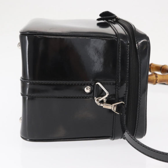 GUCCI Bamboo Vanity Hand Bag Patent 2way Black Silver 013 122 2491 Auth bs33063