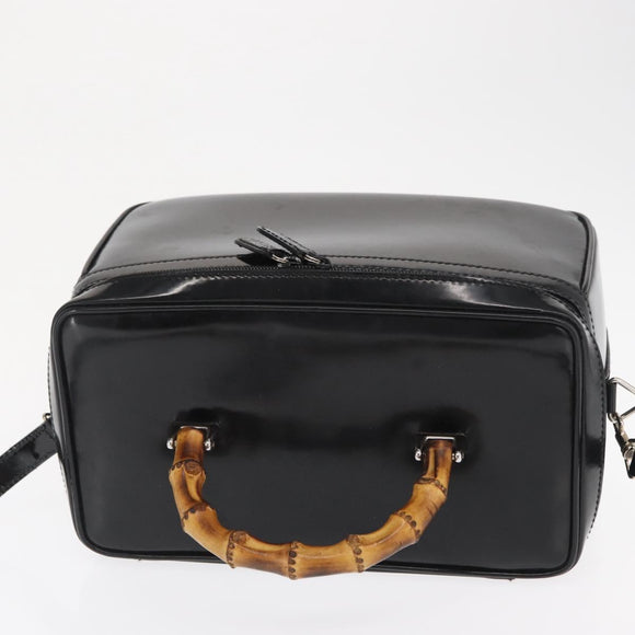 GUCCI Bamboo Vanity Hand Bag Patent 2way Black Silver 013 122 2491 Auth bs33063
